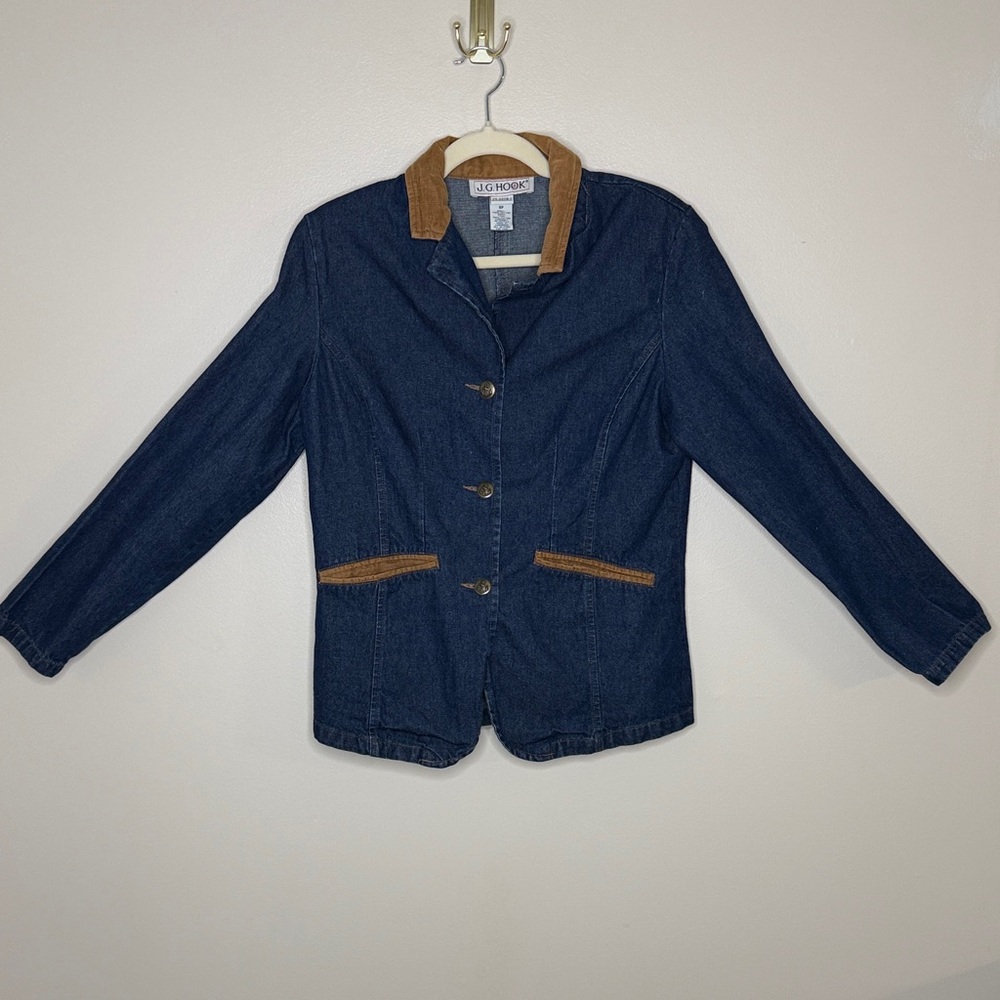 J.G. Hook Denim Jacket Petite 8P Cotton Corduroy Trim Fitted Western Style
